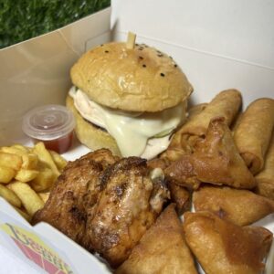 Burger, Small chops, Fries, Chicken Box